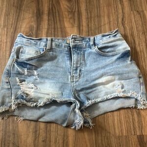 Distressed Light Blue Denim Shorts